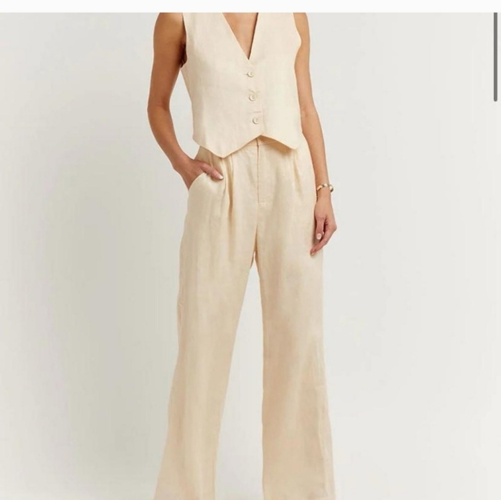 Cream Wide-Leg Trousers with Plunging V-Neckline